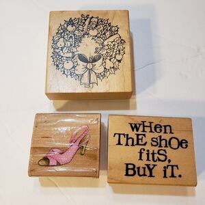 New Lot of 3 Stamps Wreath Shoes rubber mount unused